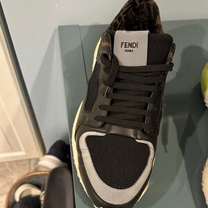 Fendi Men's Black and Gray Tech Fabric Zucca Sneakers USA: 9 UK:8- GLOWS in dark